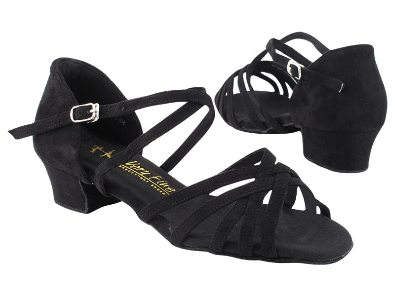 Very Fine Black Nubuck Suede Open Toe Strappy Ballroom Shoe