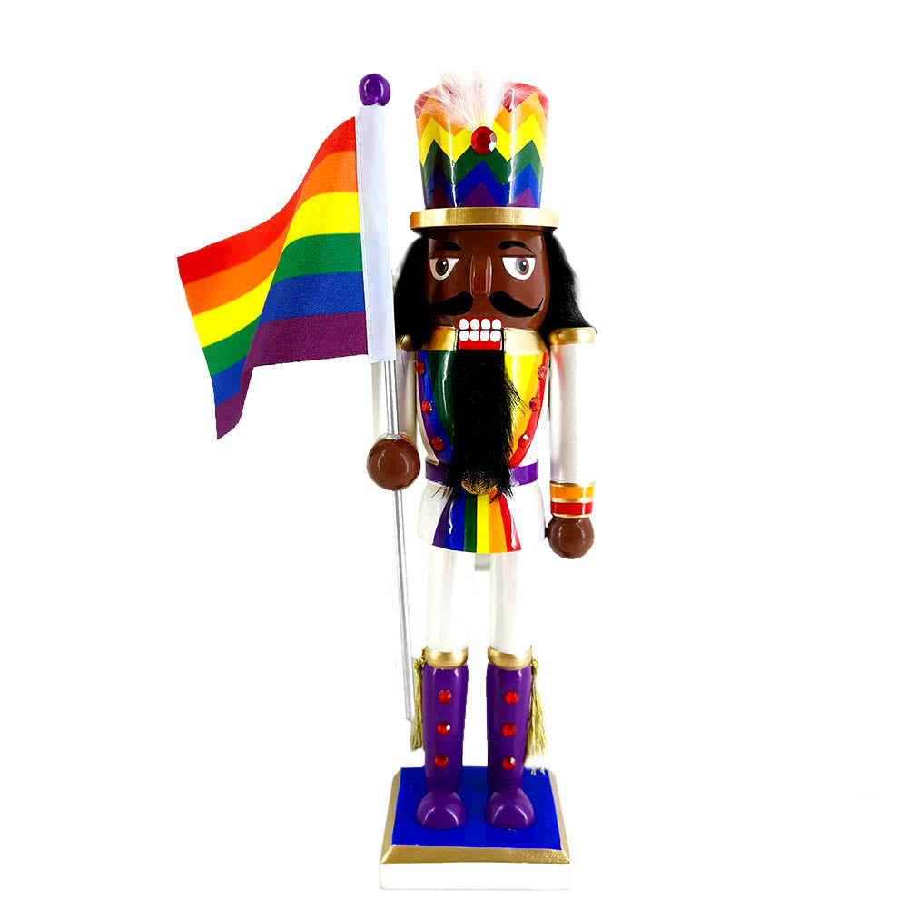 AA Pride Nutcracker Waving Rainbow Flag